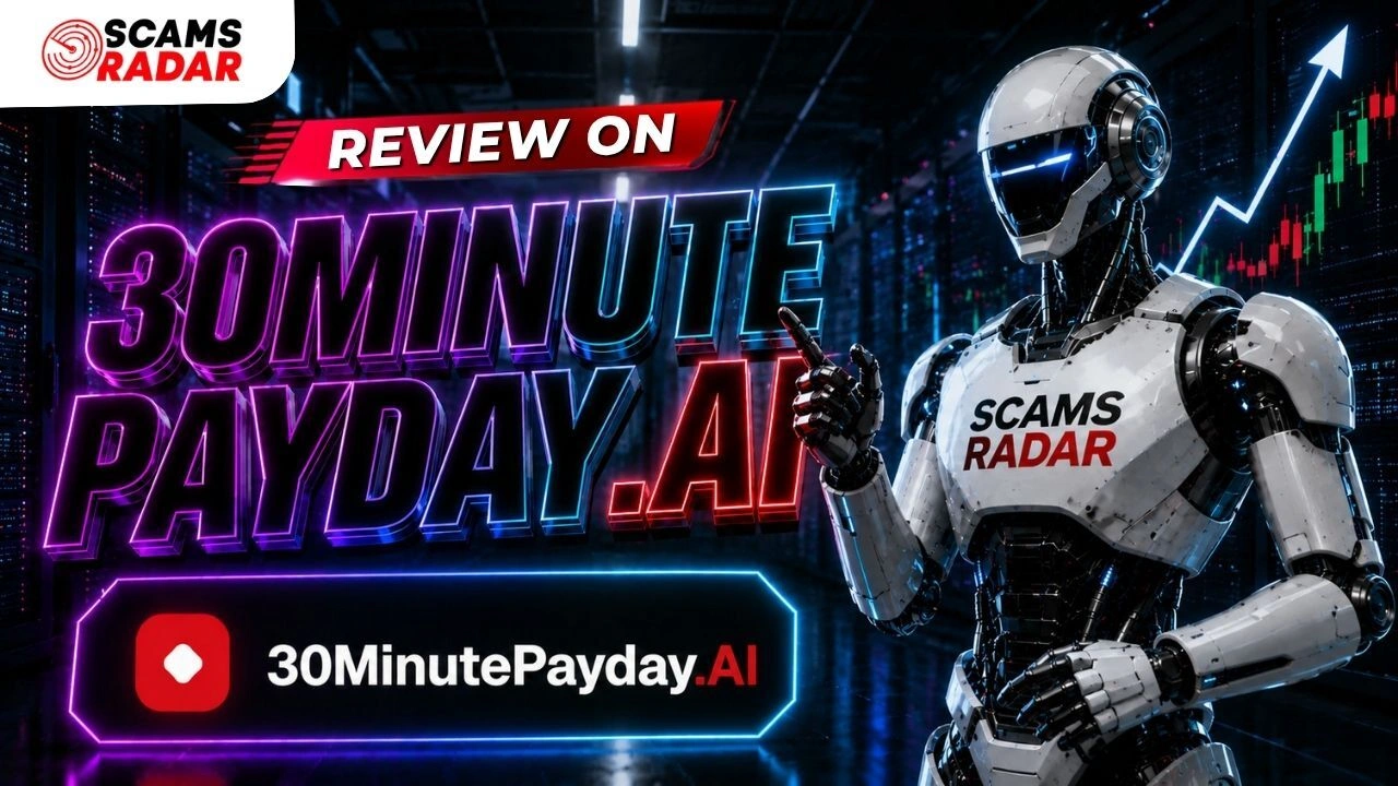 30Minute Payday AI review graphic featuring an AI robot and digital payment technology