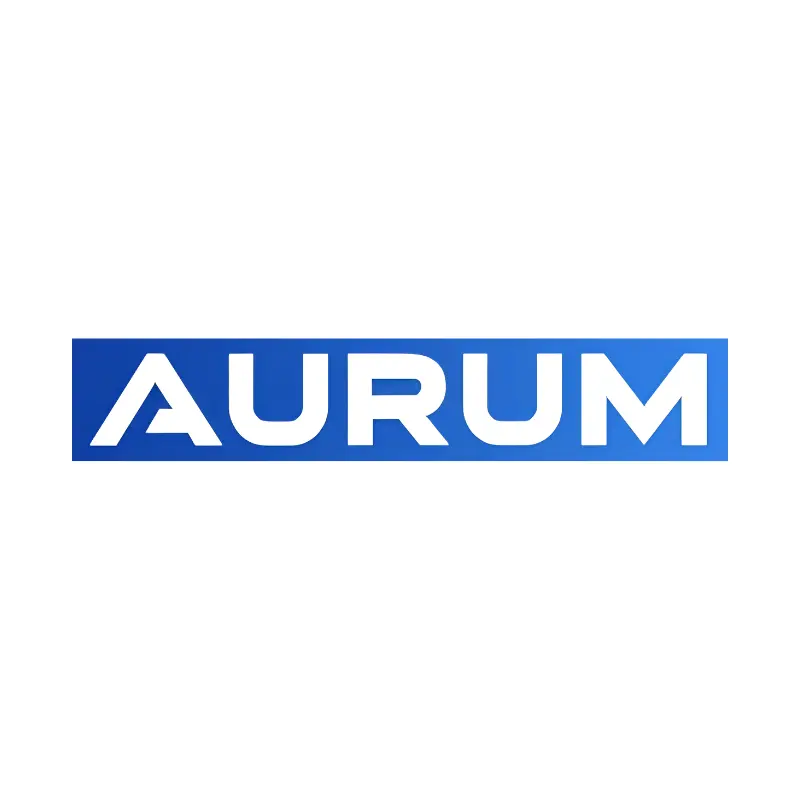 Aurum Logo in white lettering on a blue gradient background
