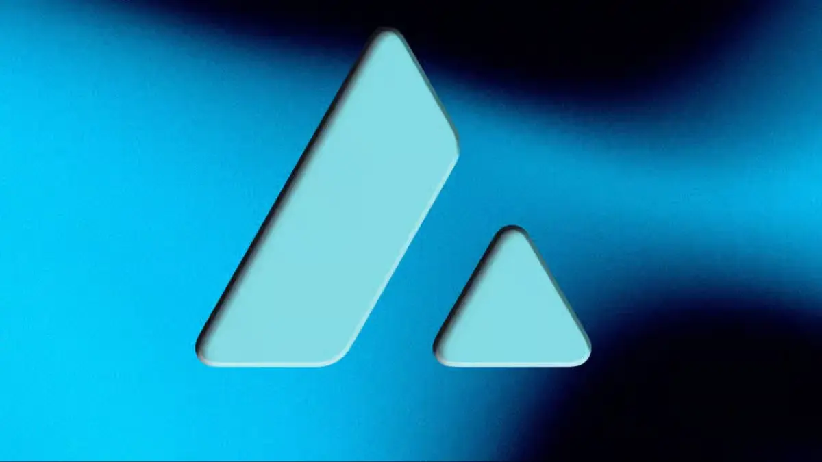 Light blue Avalanche AVAX cryptocurrency logo on a dark blue gradient background.