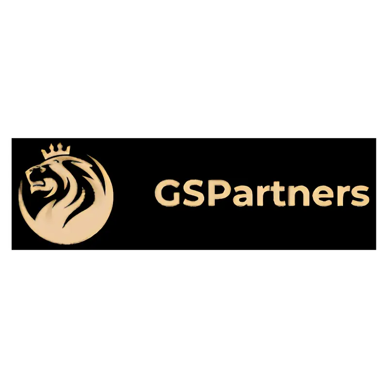 GS Partners gold lion emblem and text on a black background