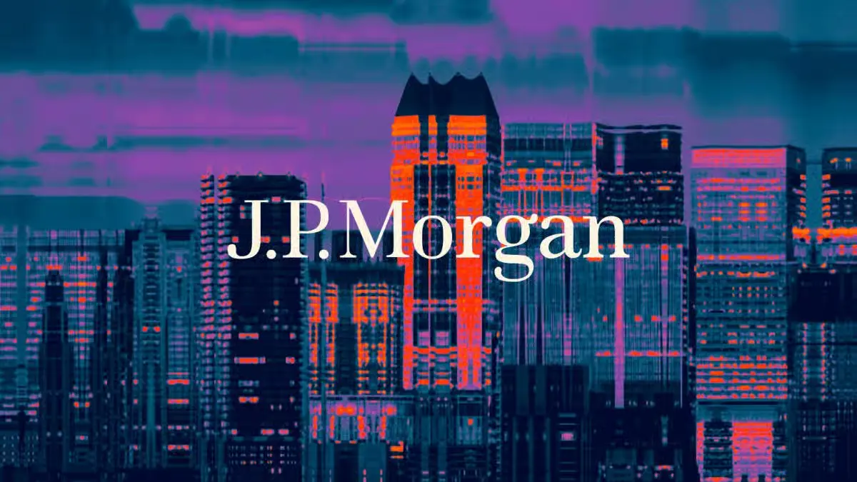 JPMorgan bank logo over a city skyline