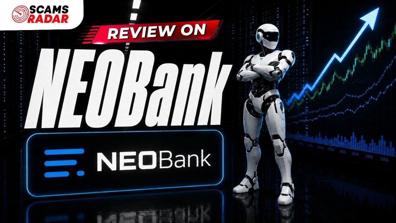 NEOBank review with AI robot and financial market chart