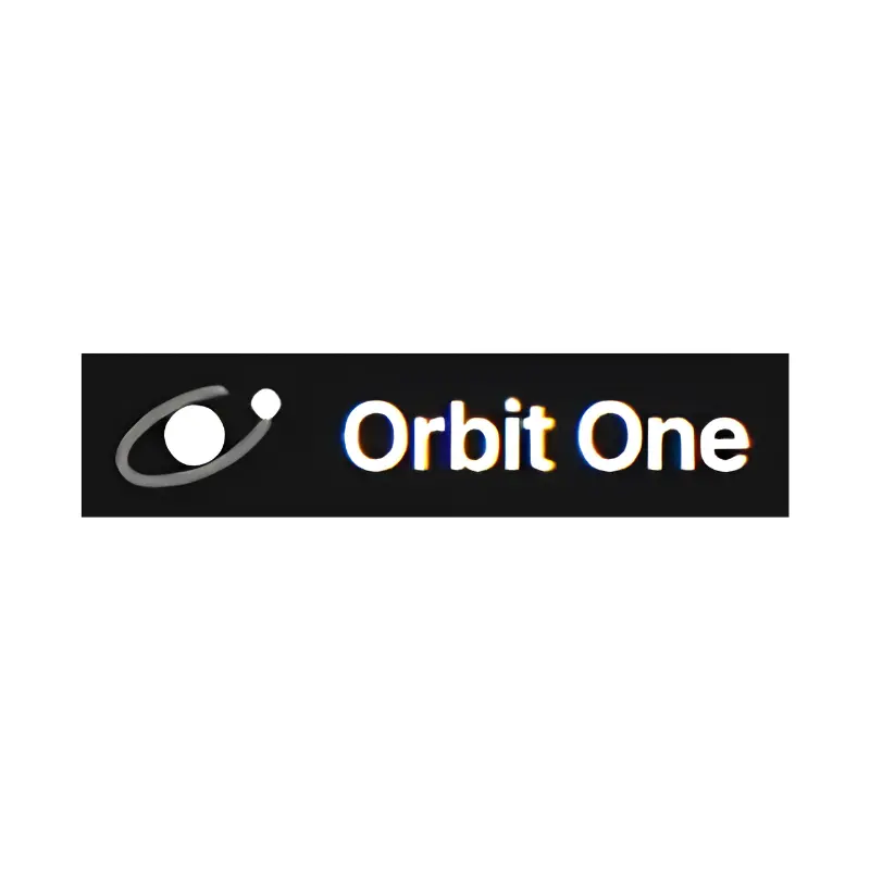 Orbit One with white text and orbital symbol on a black background
