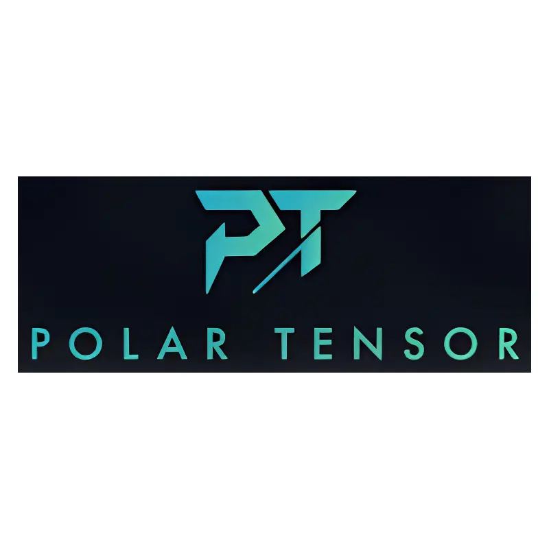 Polar Tensor logo with turquoise PT symbol on a dark background