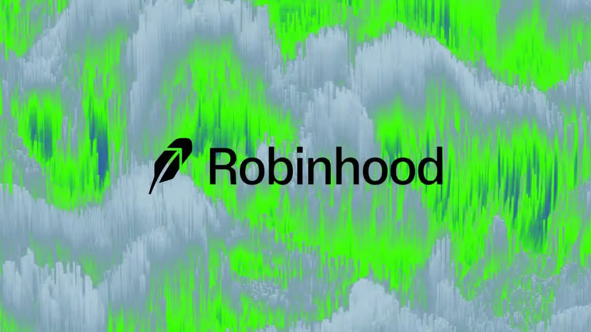 Robinhood investing platform logo and financial trading background