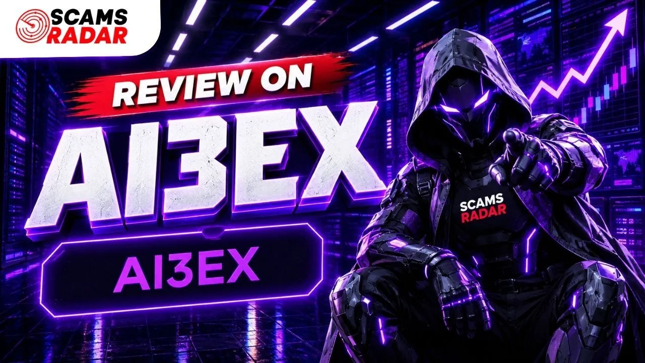 Scams Radar AI3EX review featuring a futuristic robot and rising market chart.