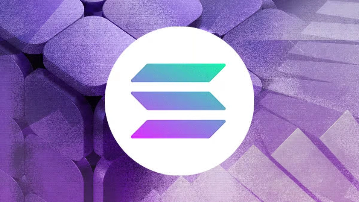 Solana cryptocurrency logo on a purple background