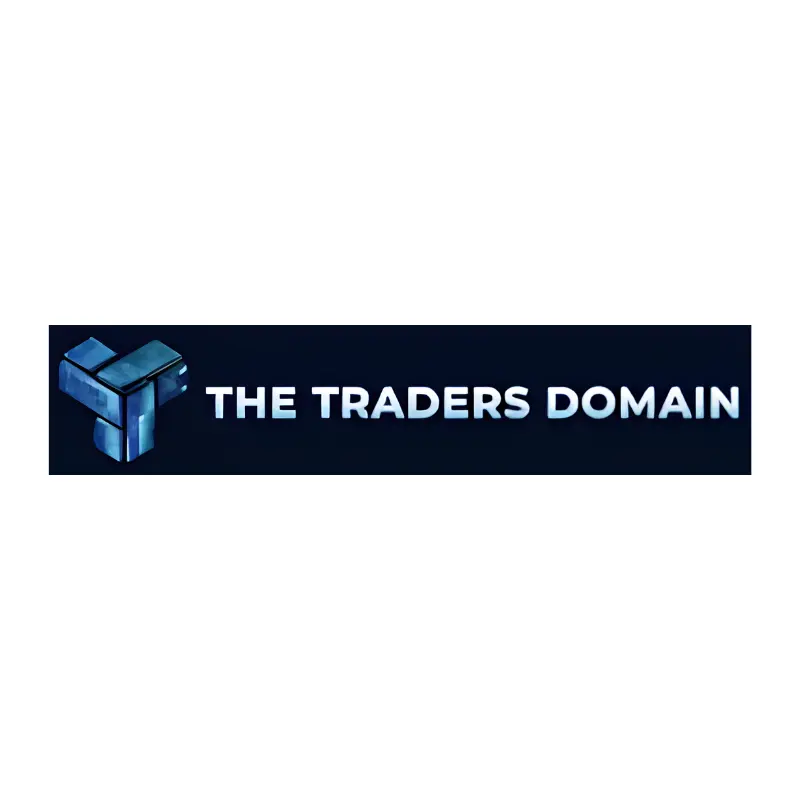 The Traders Domain logo featuring a blue geometric cube and white text on a dark blue background.