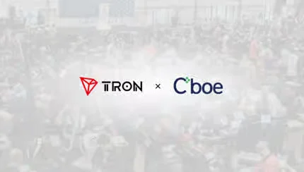 Official logo banner showcasing TRON and Cboe partnership in the crypto industry.