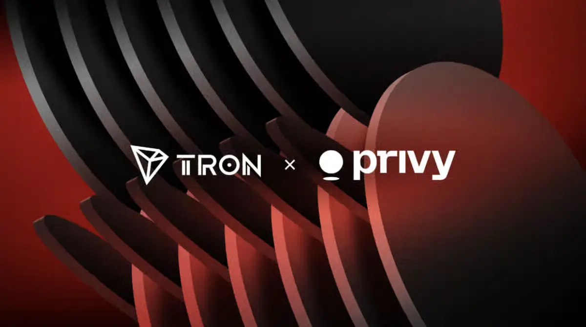 TRON and Privy logos side-by-side with abstract geometric 3D background
