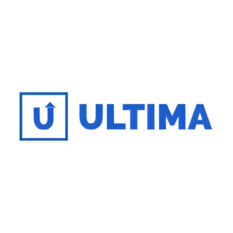 Blue Ultima logo with a stylized U symbol on a white background.