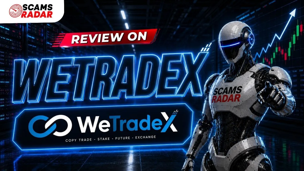 WeTradeX Review by Scams Radar analyzing the trading platform, potential risks, legitimacy, and investment claims.