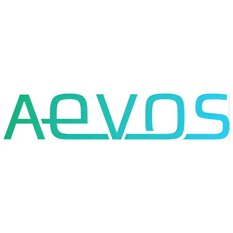 AEVOS company brand logo text in cyan and teal gradient on a plain white background