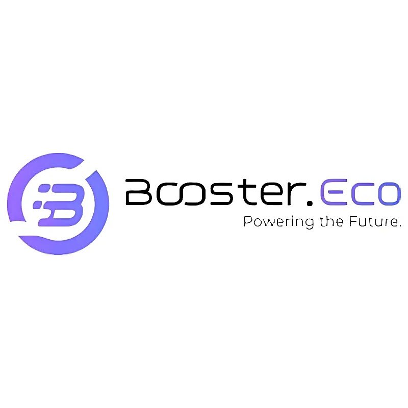 Booster.Eco brand logo featuring a stylized purple 'B' icon inside a circular gradient ring with the tagline Powering the Future.