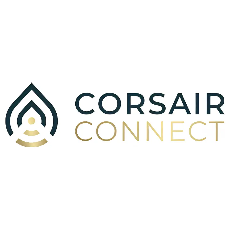CORSAIR CONNECT company logo with dark green and gold drop icon on a white background