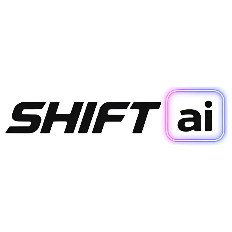 SHIFT AI logo featuring bold black text for SHIFT alongside a glowing rounded badge with lowercase ai text on a white background