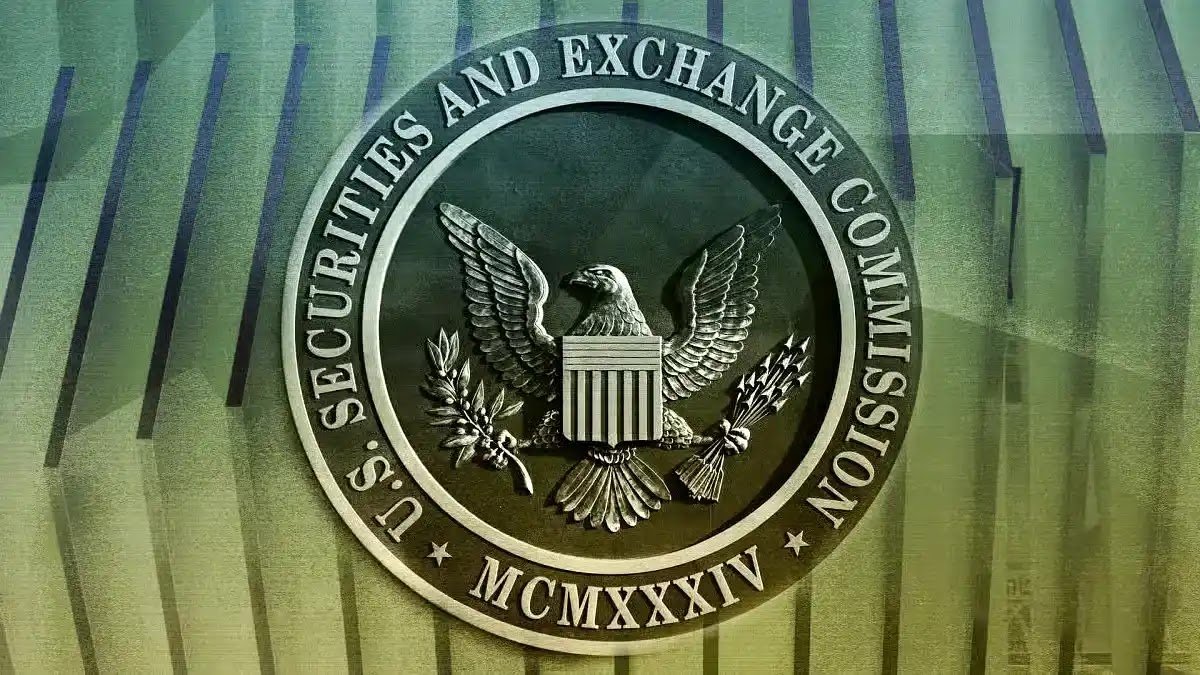 Official seal of the U.S. Securities and Exchange Commission (SEC) featuring an eagle with shield over a modern architectural background.